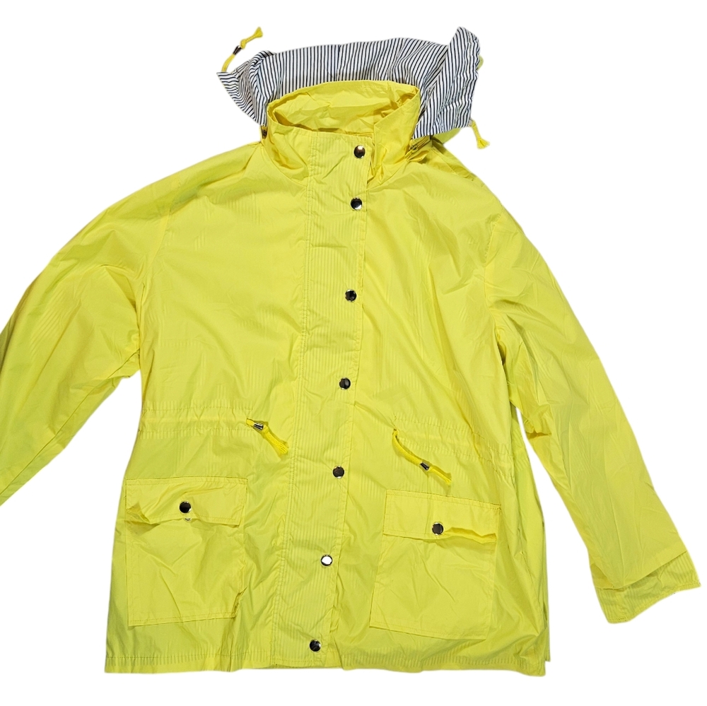 FISOUL Yellow Rain Coat Sz XXL Removable Hood Striped Lining Water-Resistant NWT - Picture 8 of 16